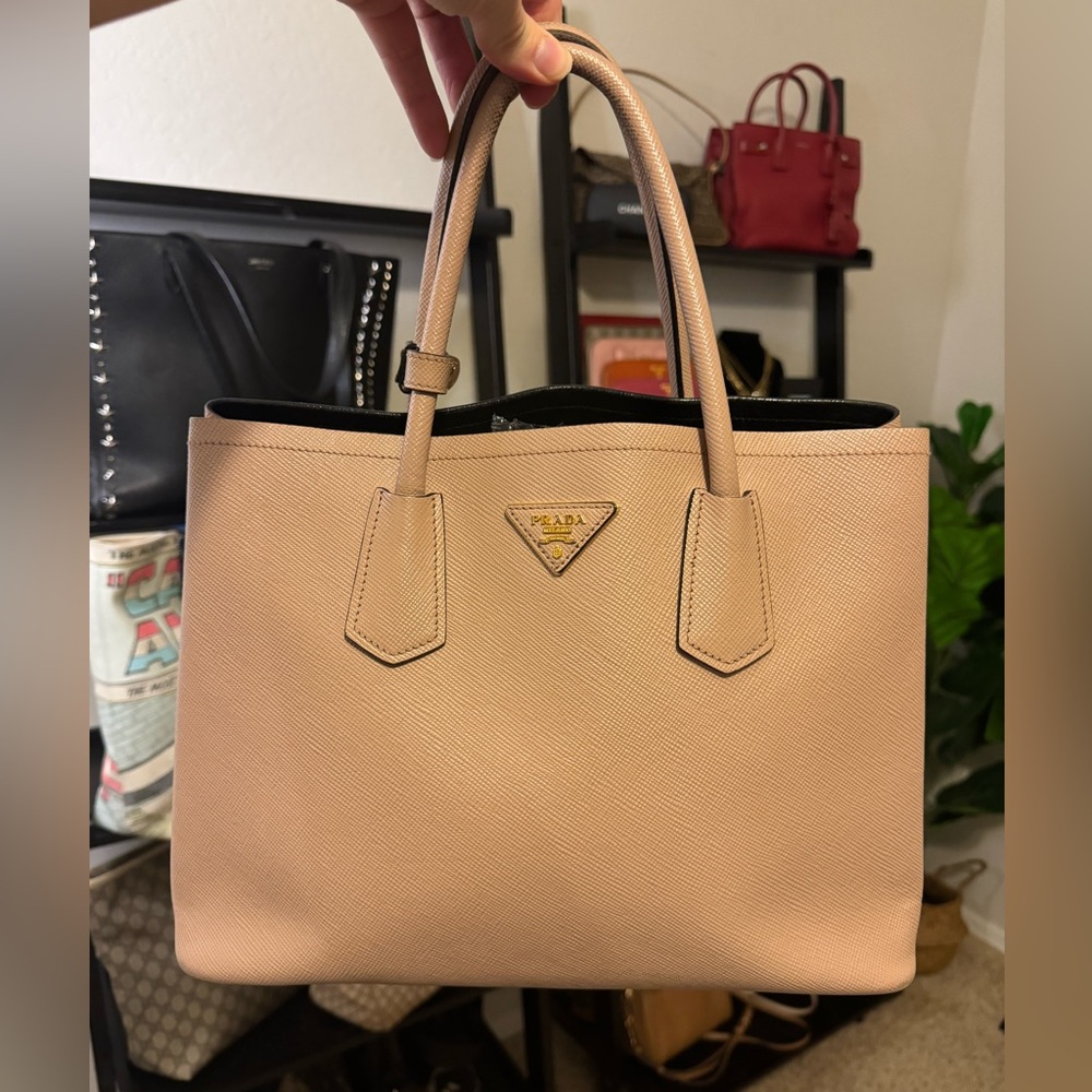 PRADA double cuir saffiano leather medium tote